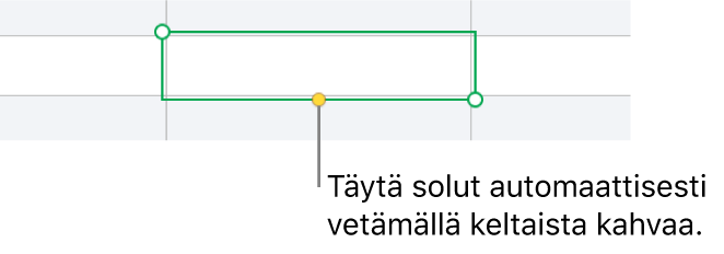 Valittu solu ja keltainen kahva, jota vetämällä voidaan täyttää soluja automaattisesti.