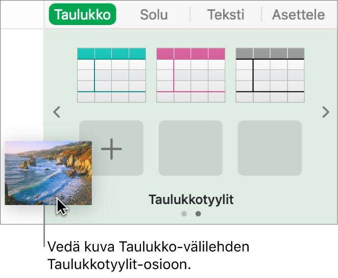 Kuvan vetäminen taulukkotyyleihin uuden tyylin luomiseksi.