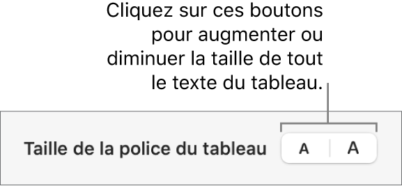 Commande de taille de police pour le texte d’un tableau.
