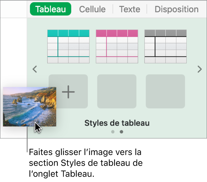 Glissage d’une image vers les styles de tableau pour créer un nouveau style.