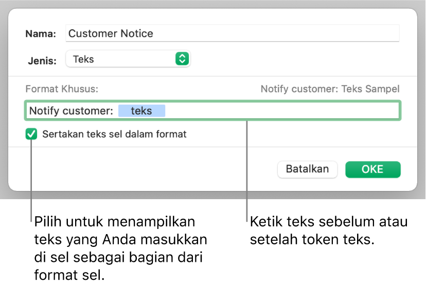 Format sel teks khusus.