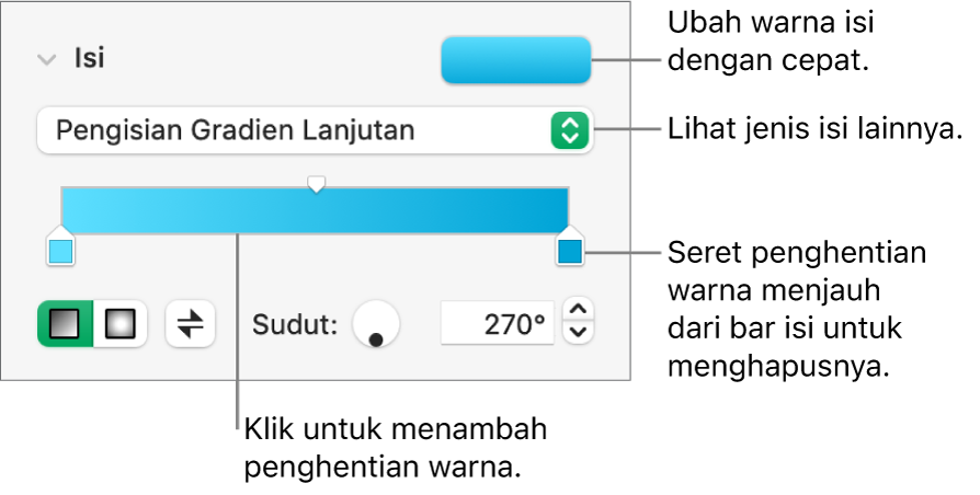 Kontrol untuk mengisi objek dengan warna.