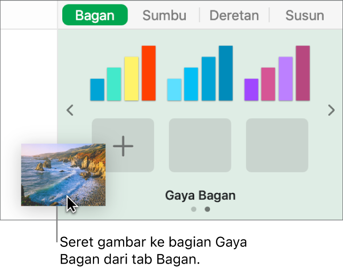 Menyeret gambar ke bagian gaya bagan bar samping untuk membuat gaya baru.