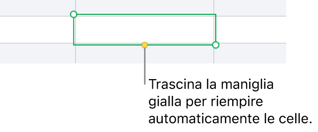 Una cella selezionata con una maniglia gialla che puoi trascinare per riempire automaticamente le celle.