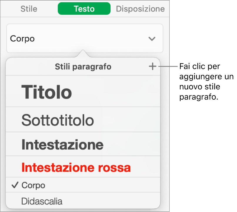 Finestra di dialogo per creare un nuovo stile di paragrafo.