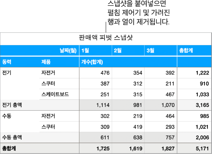 피벗 테이블 스냅샷.