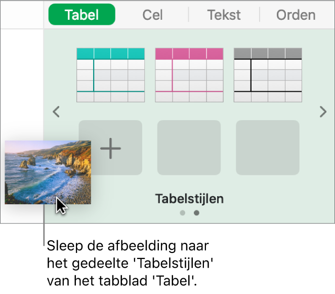 Een afbeelding in de tabelstijlen slepen om een nieuwe stijl aan te maken.