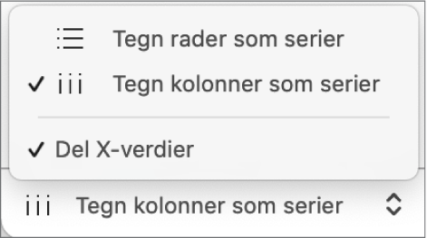 Lokalmenyen for å velge hvorvidt rader eller kolonner skal tegnes som serier.