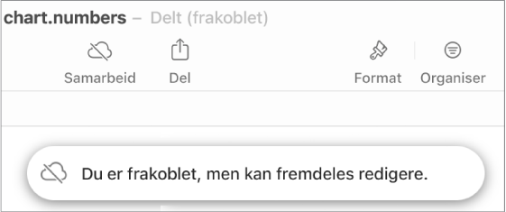 Et varsel på skjermen sier «Du er frakoblet, men kan fremdeles redigere.»