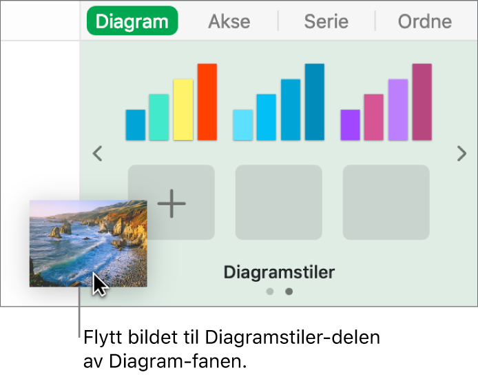 Et bilde flyttes til diagramstildelen i sidepanelet for å opprette en ny stil.