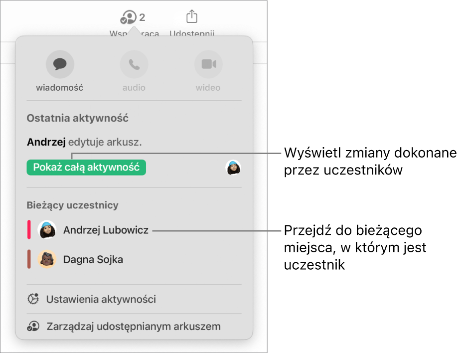 Menu współpracy z wymienionymi dwoma aktualnymi uczestnikami.