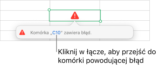 Łącze do komórki z błędem.