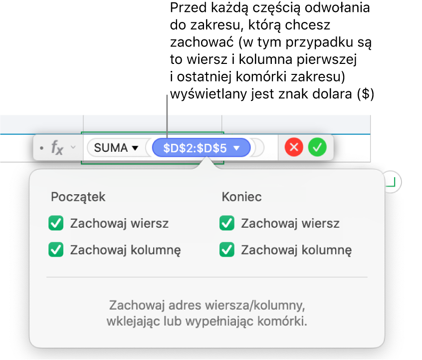 Formuła z zachowanymi odwołaniami do wiersza i kolumny.