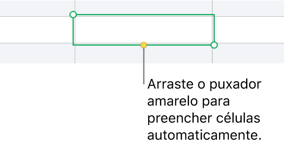 Uma célula selecionada com um puxador amarelo que pode ser arrastado para preencher células automaticamente.