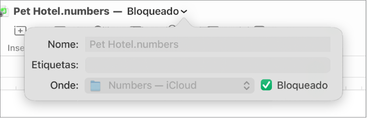 Menu pop-up para bloquear e desbloquear uma planilha.