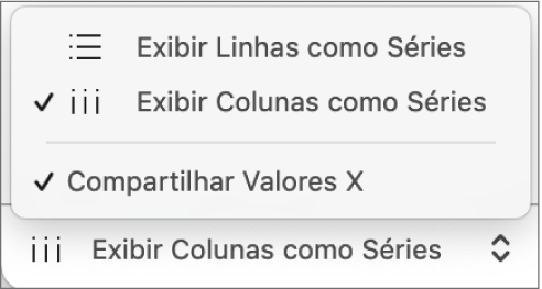 Menu pop-up para escolher se as linhas ou colunas devem ser exibidas como séries.