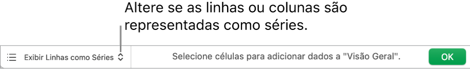 Menu pop-up para escolher se as linhas ou colunas devem ser exibidas como séries.