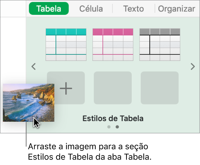 Arrastando uma imagem para os estilos de tabela para criar um novo estilo.