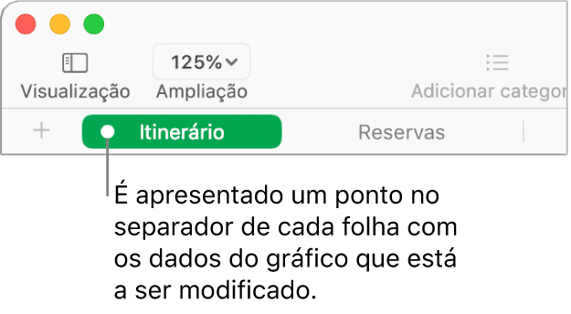 Um separador de folha com um ponto indicando que uma tabela desta folha foi referenciada no gráfico cujos dados está atualmente a editar.