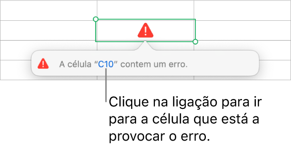 Uma hiperligação de erro da célula.