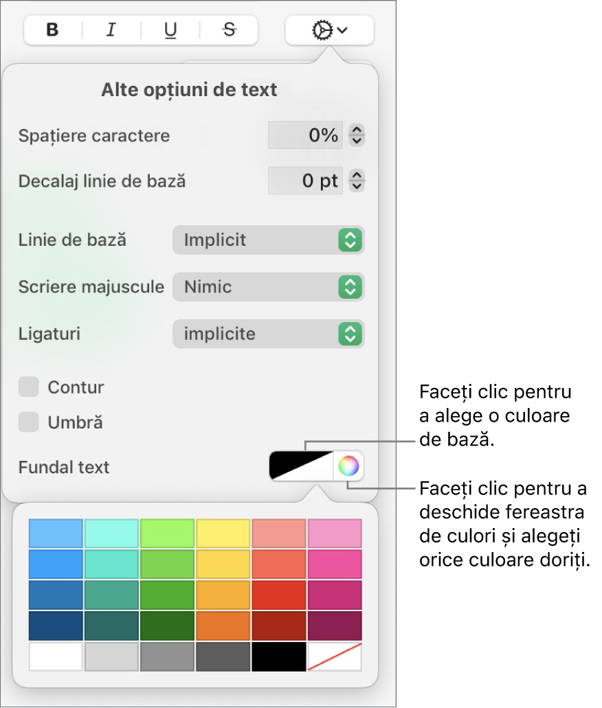 Comenzi pentru alegerea unei umpleri a caracterelor.