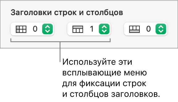 Всплывающие меню для добавления в таблицу строк и столбцов заголовков и итогов, а также для фиксирования строк и столбцов заголовков.