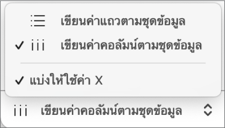 เมนูที่แสดงขึ้นสำหรับเลือกเขียนค่าแถวหรือคอลัมน์ตามชุดข้อมูล