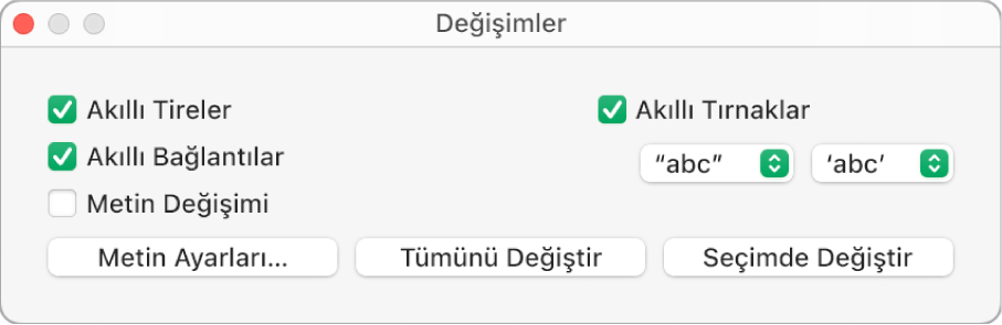 Değişimler penceresi.