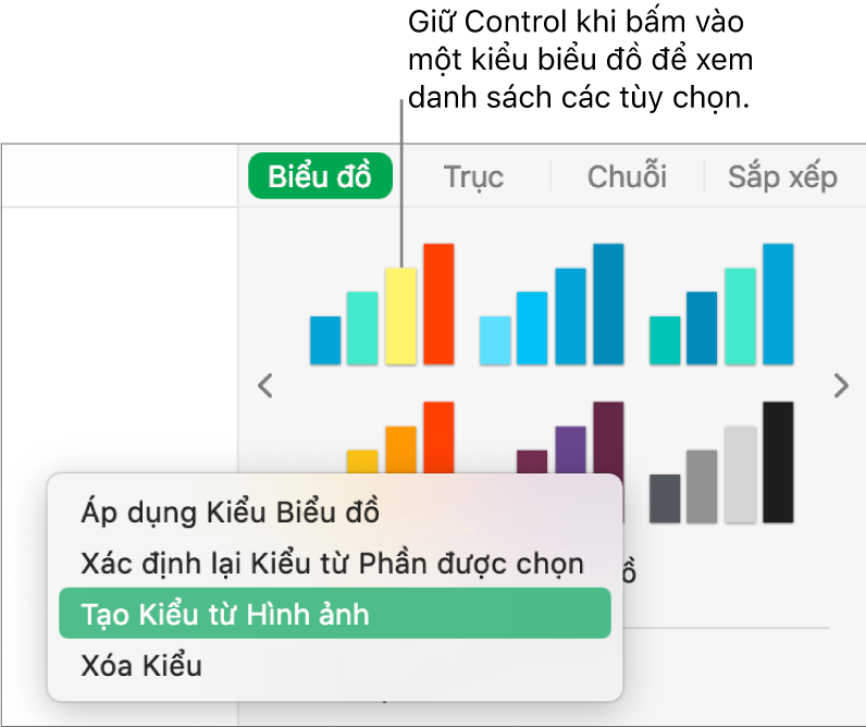 Menu phím tắt kiểu biểu đồ.