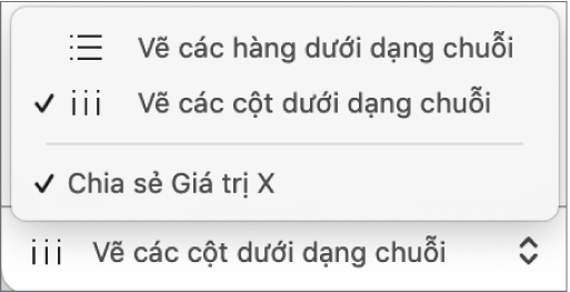 Menu bật lên để chọn biểu thị các hàng hoặc cột dưới dạng chuỗi.