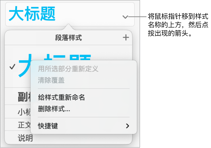 快捷键菜单已打开的“段落样式”菜单。