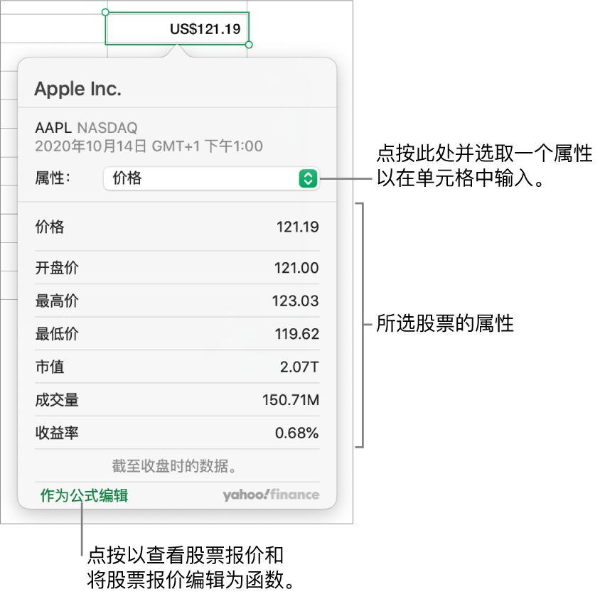 用于输入股票属性信息的对话框，Apple 为选定的股票。