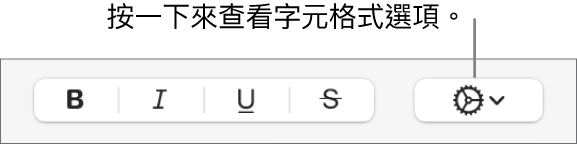 「粗體」、「斜體」、「底線」和「刪除線」按鈕旁邊的「更多文字選項」按鈕。