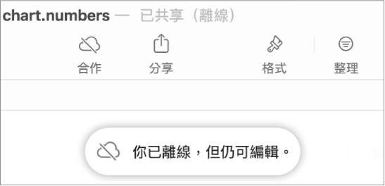 螢幕上的提示顯示「你已離線，但仍可編輯」。