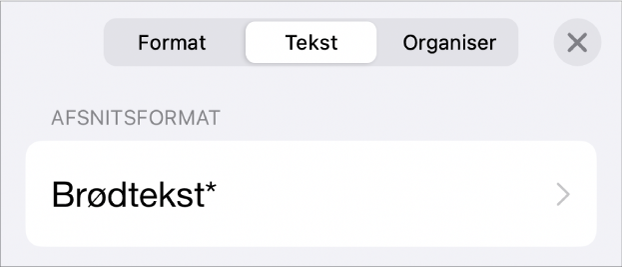 Et afsnitsformat med en stjerne og knappen Opdater til højre.