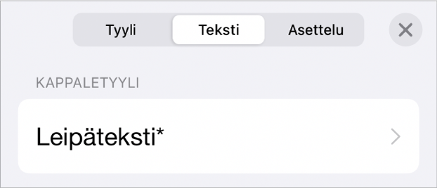 Kappaletyylin nimi, jonka vieressä on tähtimerkki ja oikealla puolella Päivitä-painike.