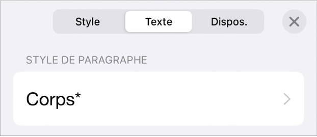 Style de paragraphe avec un astérisque affiché à côté et un bouton Mettre à jour à droite.
