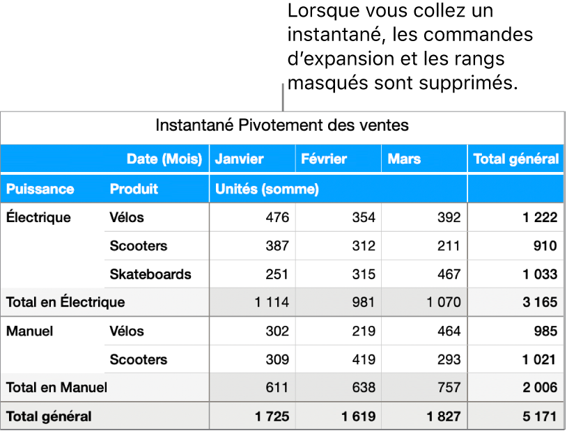 Instantané d’un tableau croisé dynamique.