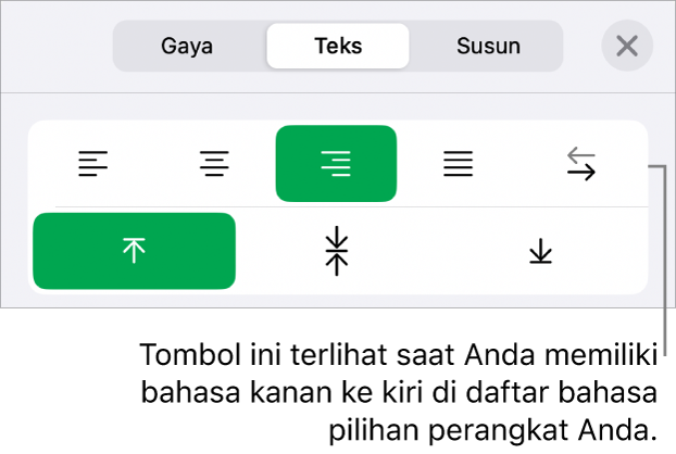 Bagian Gaya di menu Format dengan keterangan ke tombol Kanan ke Kiri.