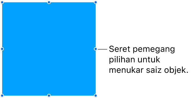 Objek dengan titik biru pada jidarnya untuk menukar saiz objek.