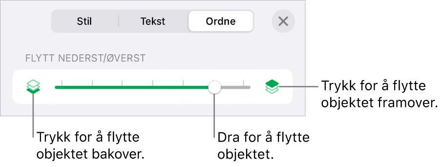 Flytt bakover-knappen, Flytt framover-knappen og skyveknappen for lagdeling.