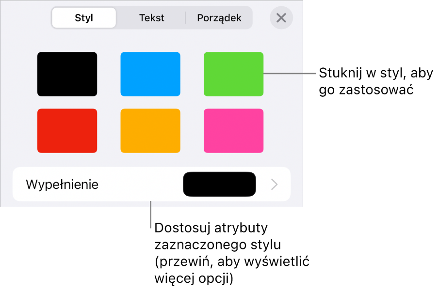 Karta Styl w menu Format, zawierająca na górze style obiektu, a poniżej narzędzie do zmiany krawędzi.