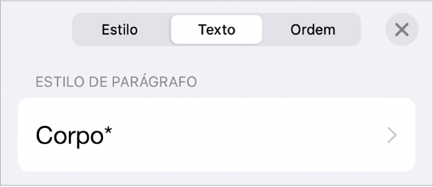 Um estilo de parágrafo com um asterisco junto ao mesmo e um botão "Atualizar” à direita.