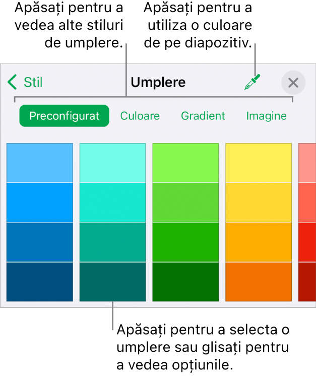 Comenzi de umplere din fila Stil a barei laterale Format.
