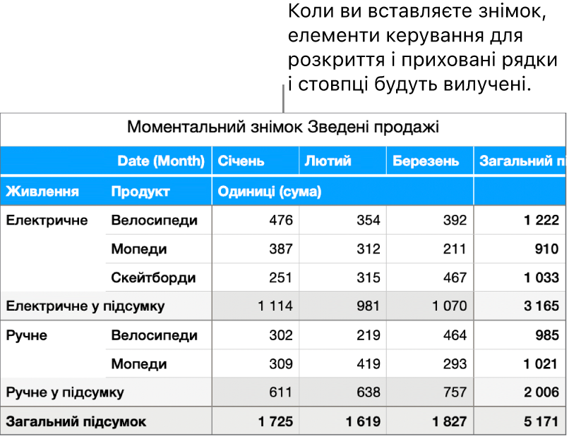 Миттєвий німок зведеної таблиці.