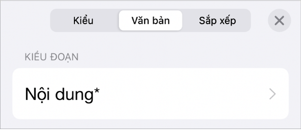 Một kiểu đoạn có dấu hoa thị ở bên cạnh và nút Cập nhật ở bên phải.