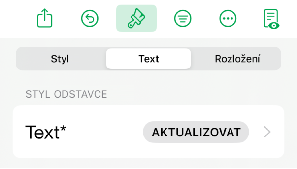 Styl odstavců s hvězdičkou a tlačítkem Aktualizovat napravo.