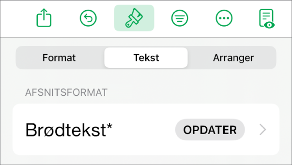 Et afsnitsformat med en stjerne og knappen Opdater til højre.