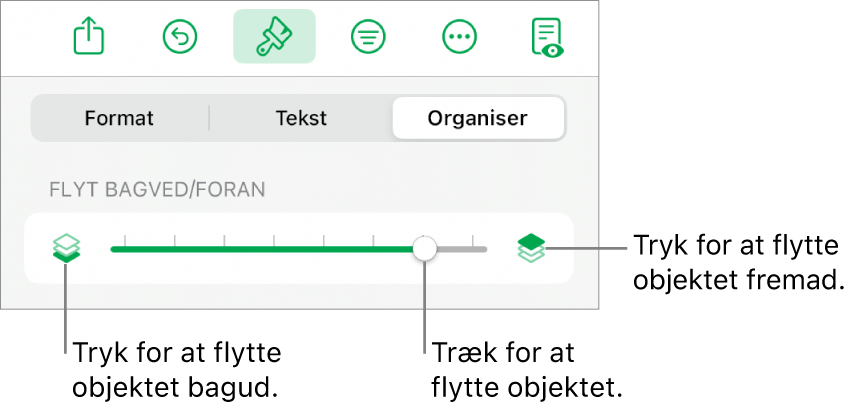 Knappen Flyt tilbage, knappen Flyt frem og mærket til lag.