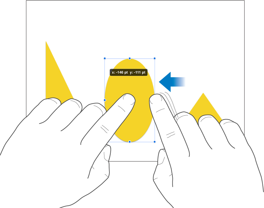 One finger holding an object while another finger swipes towards the object.